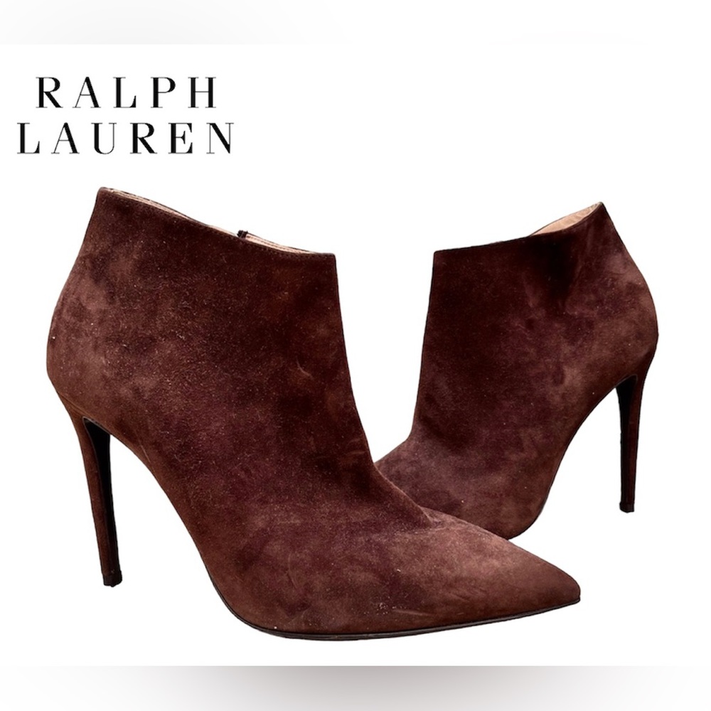Like 🆕 Ralph Lauren Purple Label Brown Suede Heeled Ankle Booties